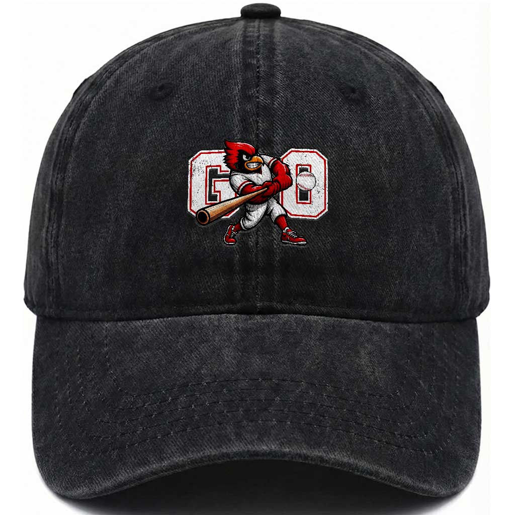 Go Cardinal Playing Baseball Graphic Washed Cotton Baseball Cap for Sports Fan TS11 Print Your Wear