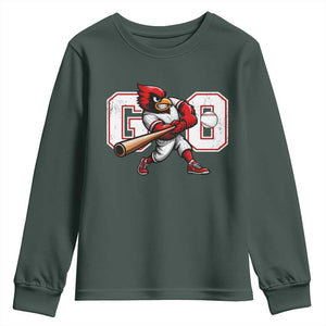 Go Cardinal Playing Baseball Graphic Youth Sweatshirt for Sports Fan TS11 Dark Forest Green Print Your Wear