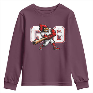 Go Cardinal Playing Baseball Graphic Youth Sweatshirt for Sports Fan TS11 Maroon Print Your Wear