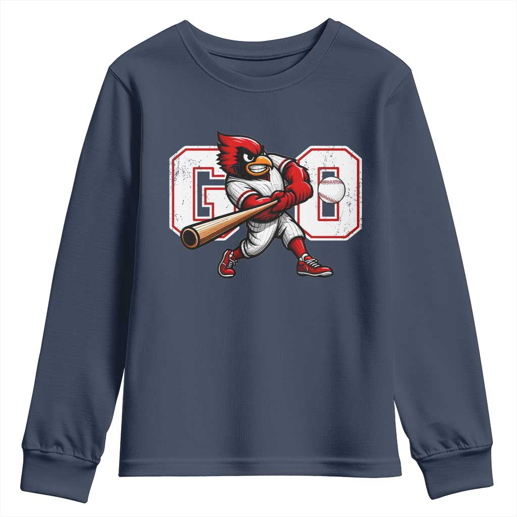 Go Cardinal Playing Baseball Graphic Youth Sweatshirt for Sports Fan TS11 Navy Print Your Wear