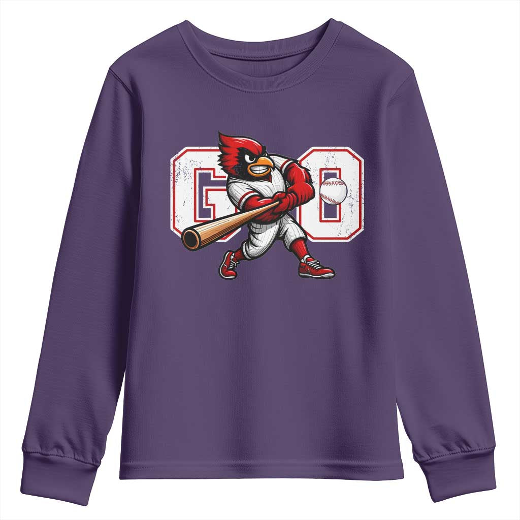 Go Cardinal Playing Baseball Graphic Youth Sweatshirt for Sports Fan TS11 Purple Print Your Wear