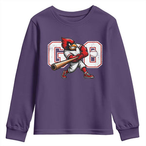 Go Cardinal Playing Baseball Graphic Youth Sweatshirt for Sports Fan TS11 Purple Print Your Wear