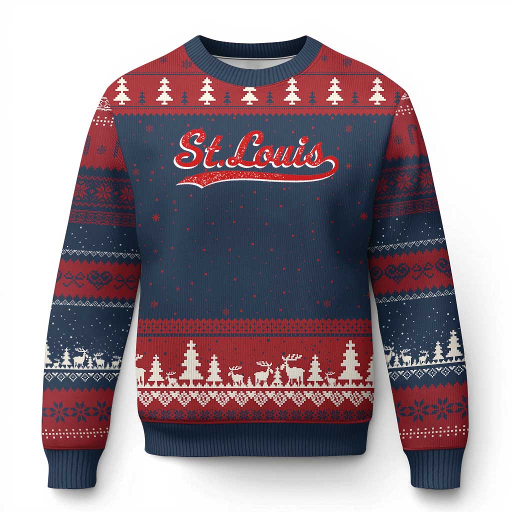 St Louis Sports Script Retro Baseball Lovers Proud City Ugly Christmas Sweater TS11 Navy Red Print Your Wear