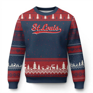 St Louis Sports Script Retro Baseball Lovers Proud City Ugly Christmas Sweater TS11 Navy Red Print Your Wear