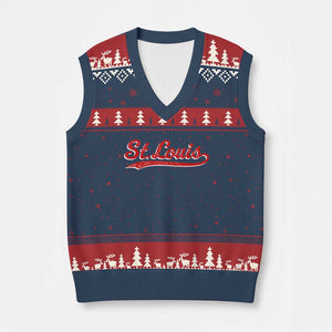 St Louis Sports Script Retro Baseball Lovers Proud City V-Neck Knit Sweater Vest TS11 Navy Red Print Your Wear