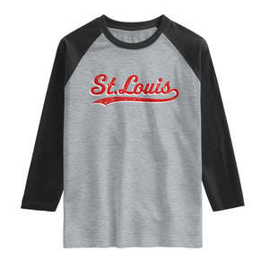 St Louis Sports Script Retro Baseball Lovers Proud City Raglan Shirt TS11 Heather Gray Black Print Your Wear