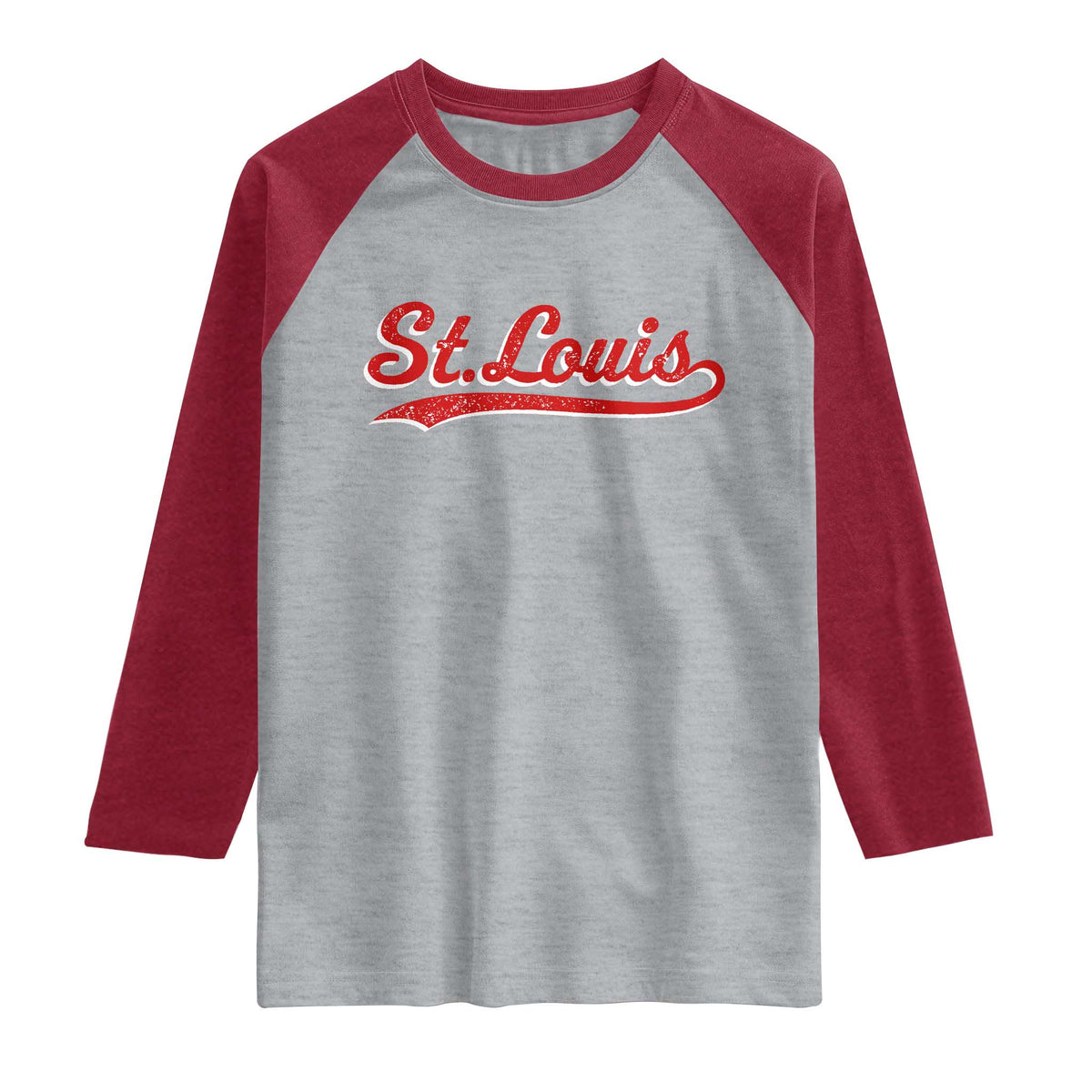 St Louis Sports Script Retro Baseball Lovers Proud City Raglan Shirt TS11 Heather Gray Heather Red Print Your Wear