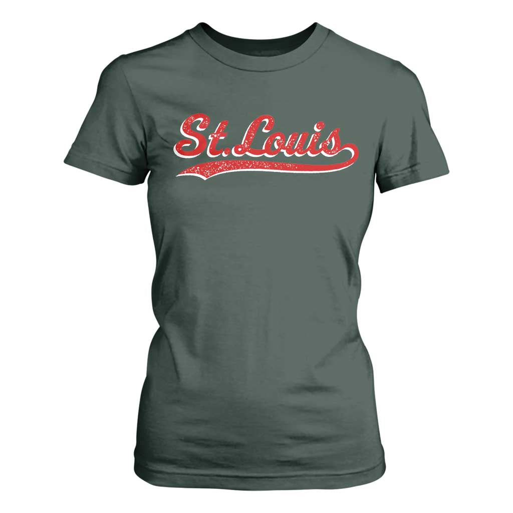 St Louis Sports Script Retro Baseball Lovers Proud City T Shirt For Women TS11 Dark Forest Green Print Your Wear