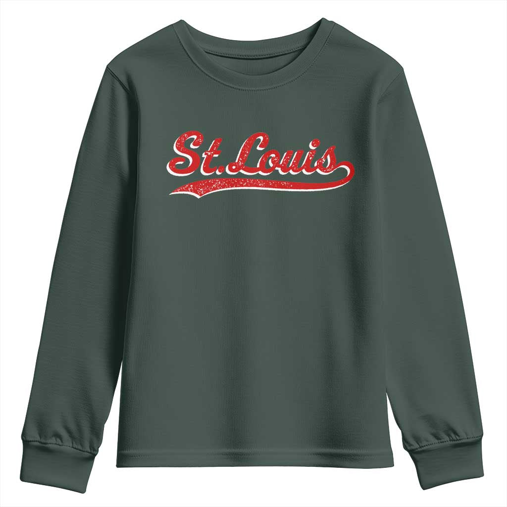St Louis Sports Script Retro Baseball Lovers Proud City Youth Sweatshirt TS11 Dark Forest Green Print Your Wear