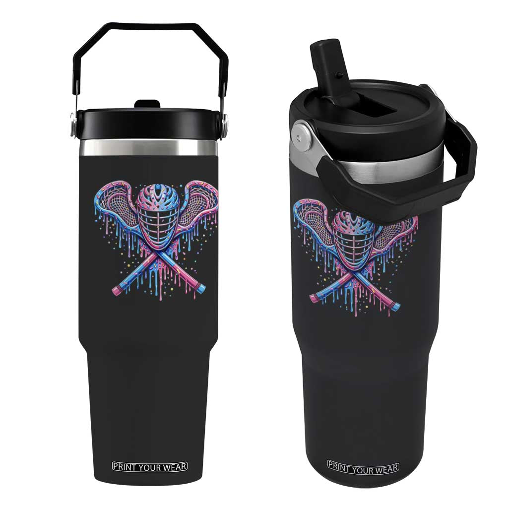 Lacrosse Drip Ice Cream Lax Helmet Sticks Sport Player Flip Straw Tumbler TS11 One Size: 30 oz Black Print Your Wear