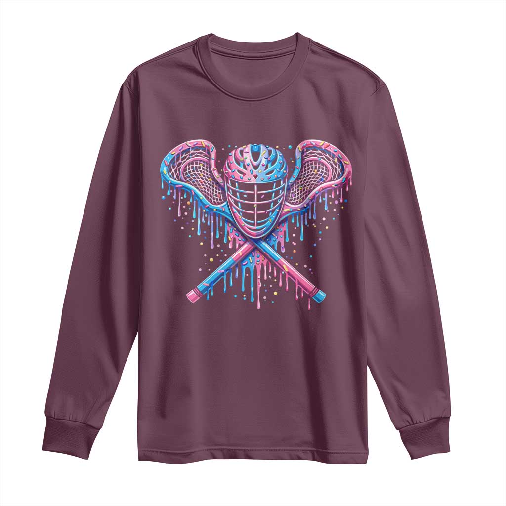 Lacrosse Drip Ice Cream Lax Helmet Sticks Sport Player Long Sleeve Shirt TS11 Maroon Print Your Wear