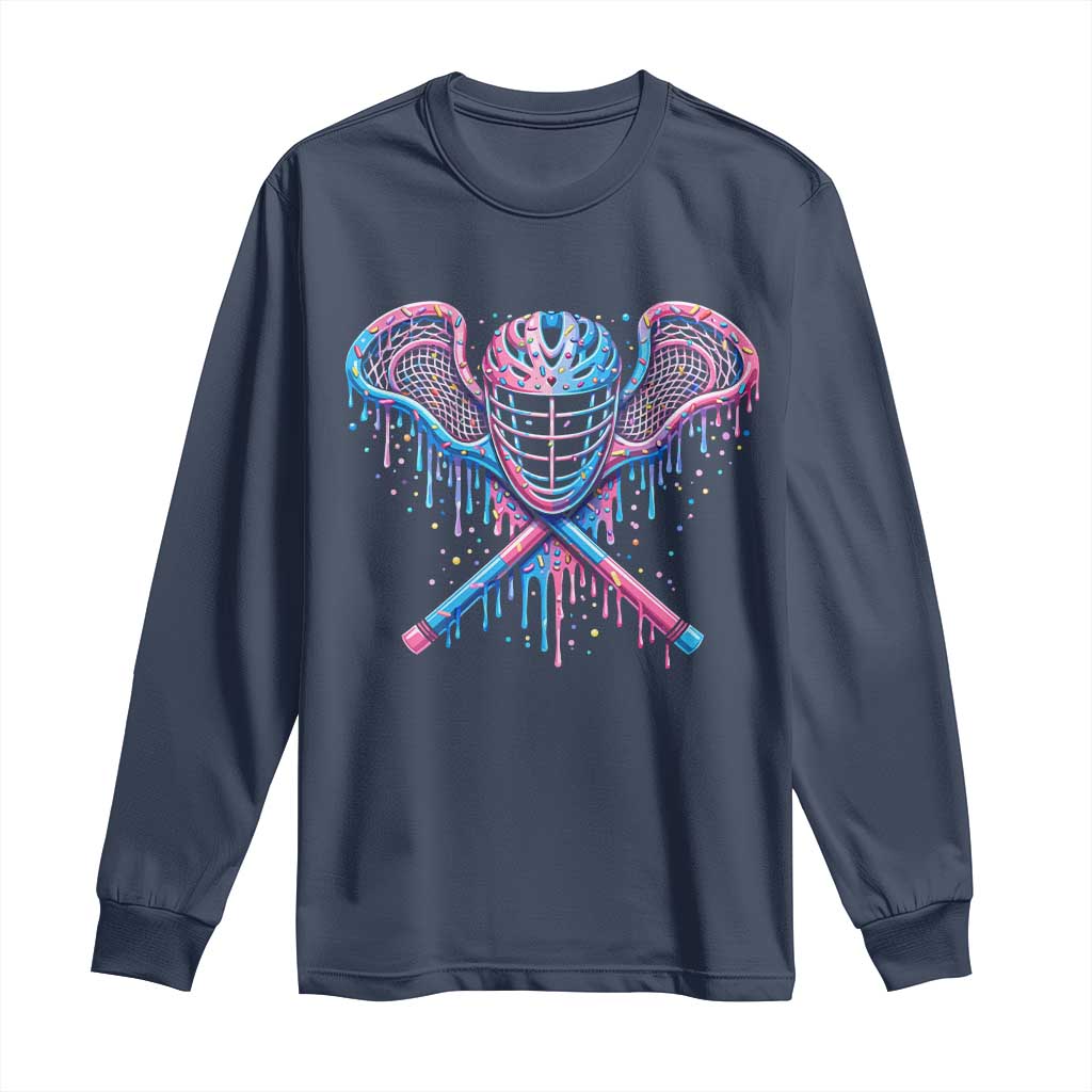 Lacrosse Drip Ice Cream Lax Helmet Sticks Sport Player Long Sleeve Shirt TS11 Navy Print Your Wear