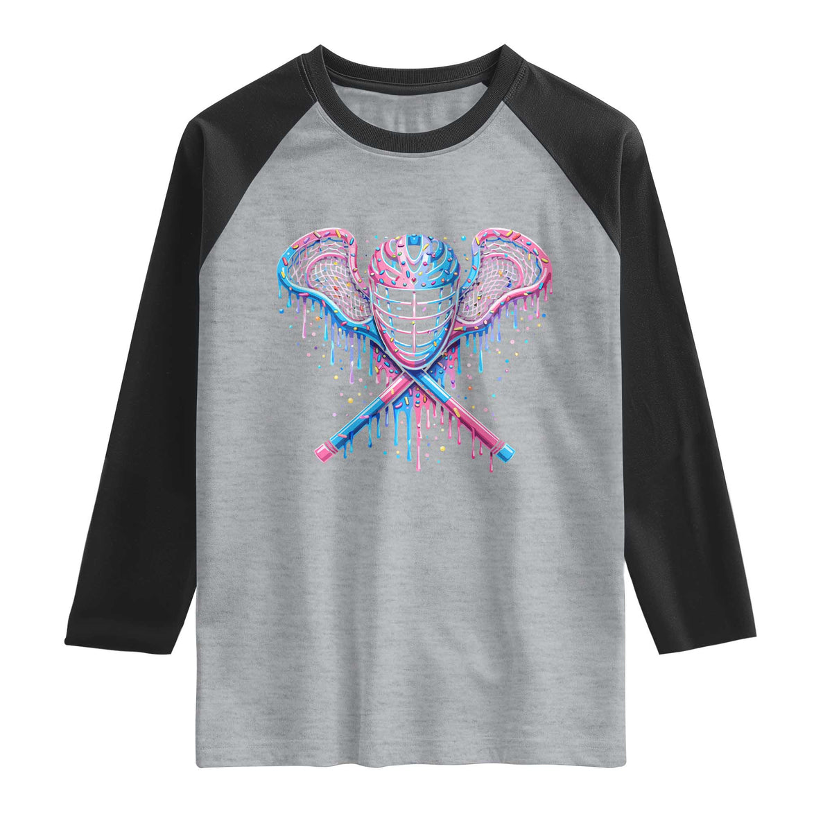 Lacrosse Drip Ice Cream Lax Helmet Sticks Sport Player Raglan Shirt TS11 Heather Gray Black Print Your Wear