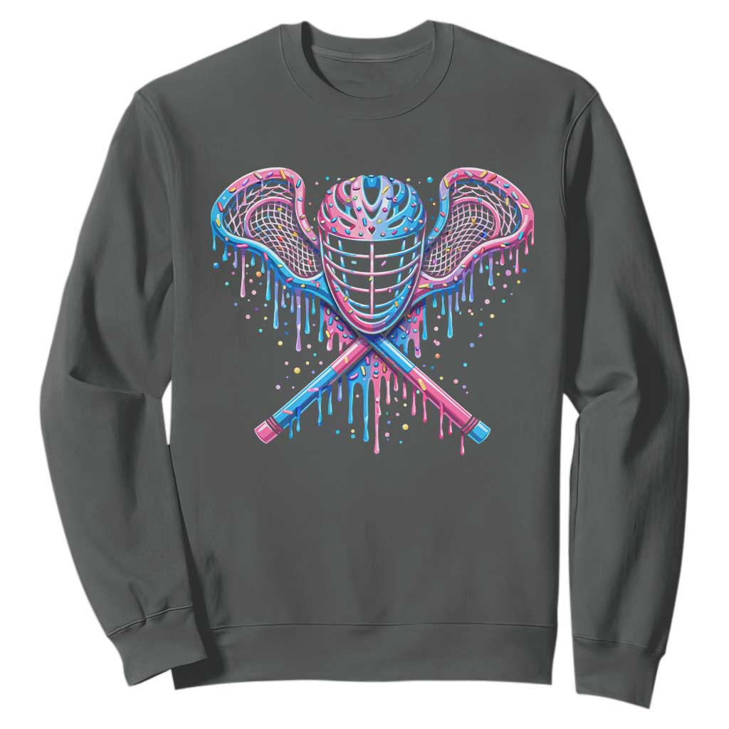 Lacrosse Drip Ice Cream Lax Helmet Sticks Sport Player Sweatshirt TS11 Dark Heather Print Your Wear