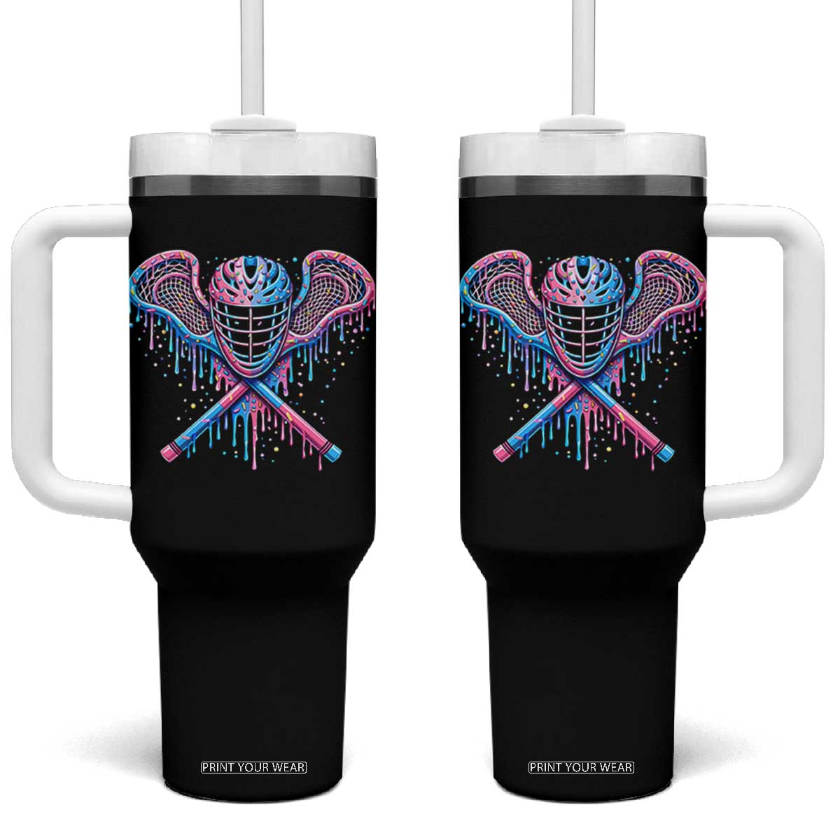 Lacrosse Drip Ice Cream Lax Helmet Sticks Sport Player Tumbler With Handle TS11 One Size: 40 oz Black Print Your Wear