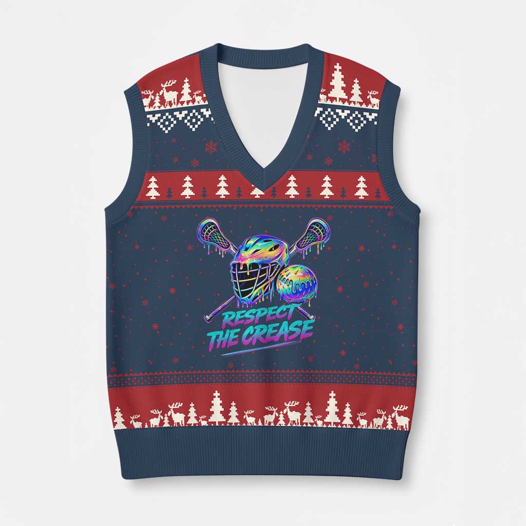 Respect The Crease Lacrosse Drip V-Neck Knit Sweater Vest Funny Lax Goalie TS11 Navy Red Print Your Wear