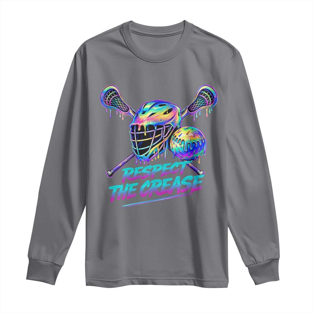 Respect The Crease Lacrosse Drip Long Sleeve Shirt Funny Lax Goalie TS11 Charcoal Print Your Wear