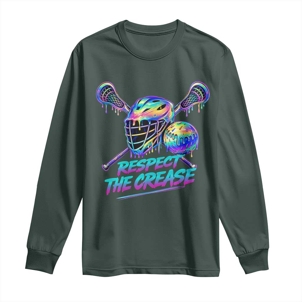 Respect The Crease Lacrosse Drip Long Sleeve Shirt Funny Lax Goalie TS11 Dark Forest Green Print Your Wear