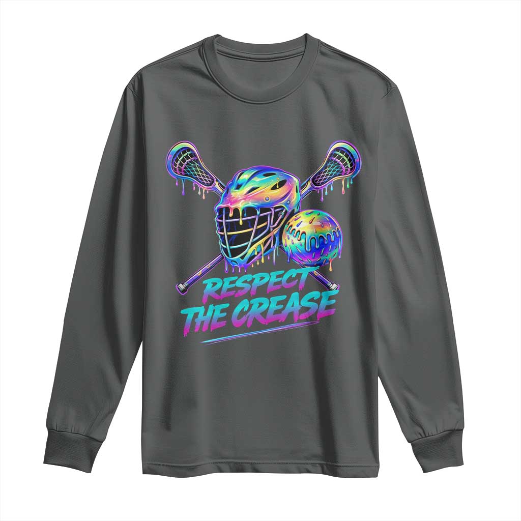 Respect The Crease Lacrosse Drip Long Sleeve Shirt Funny Lax Goalie TS11 Dark Heather Print Your Wear