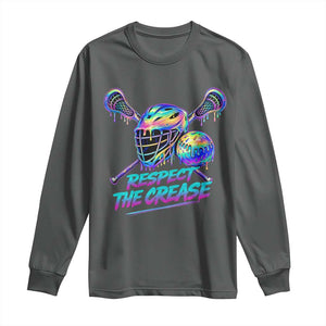 Respect The Crease Lacrosse Drip Long Sleeve Shirt Funny Lax Goalie TS11 Dark Heather Print Your Wear