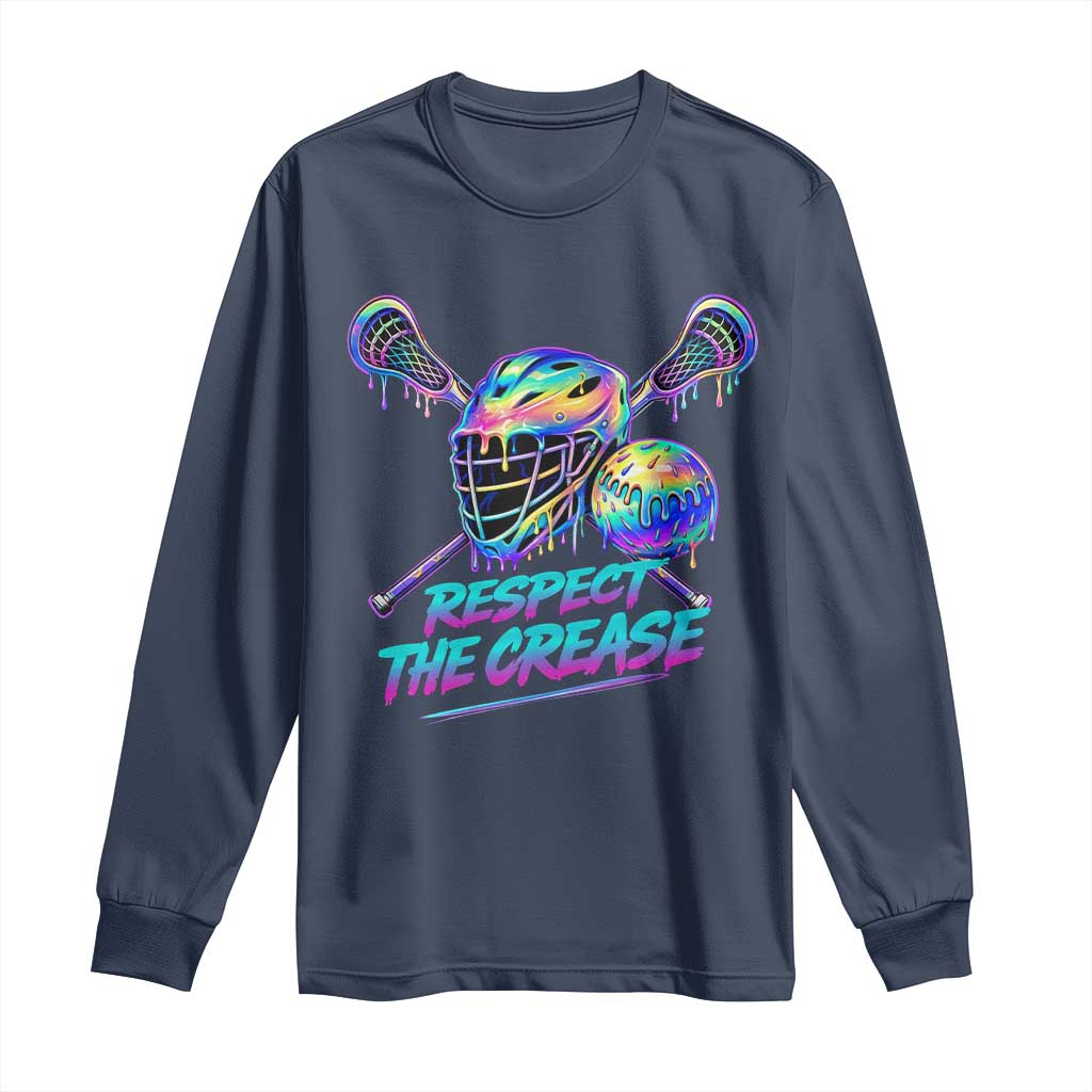 Respect The Crease Lacrosse Drip Long Sleeve Shirt Funny Lax Goalie TS11 Navy Print Your Wear