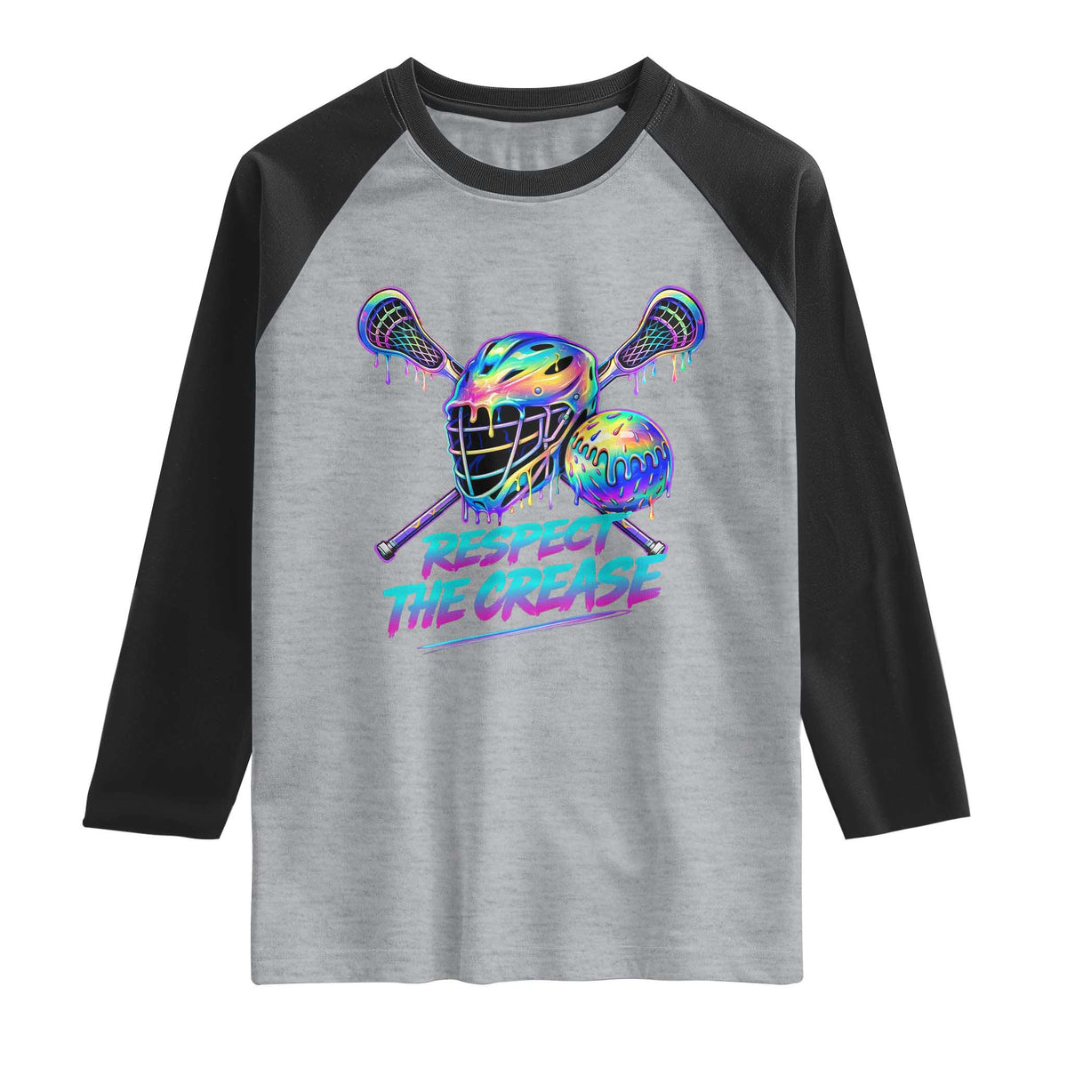 Respect The Crease Lacrosse Drip Raglan Shirt Funny Lax Goalie TS11 Heather Gray Black Print Your Wear