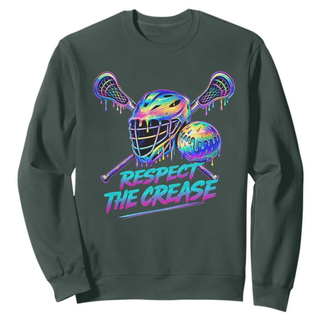 Respect The Crease Lacrosse Drip Sweatshirt Funny Lax Goalie TS11 Dark Forest Green Print Your Wear