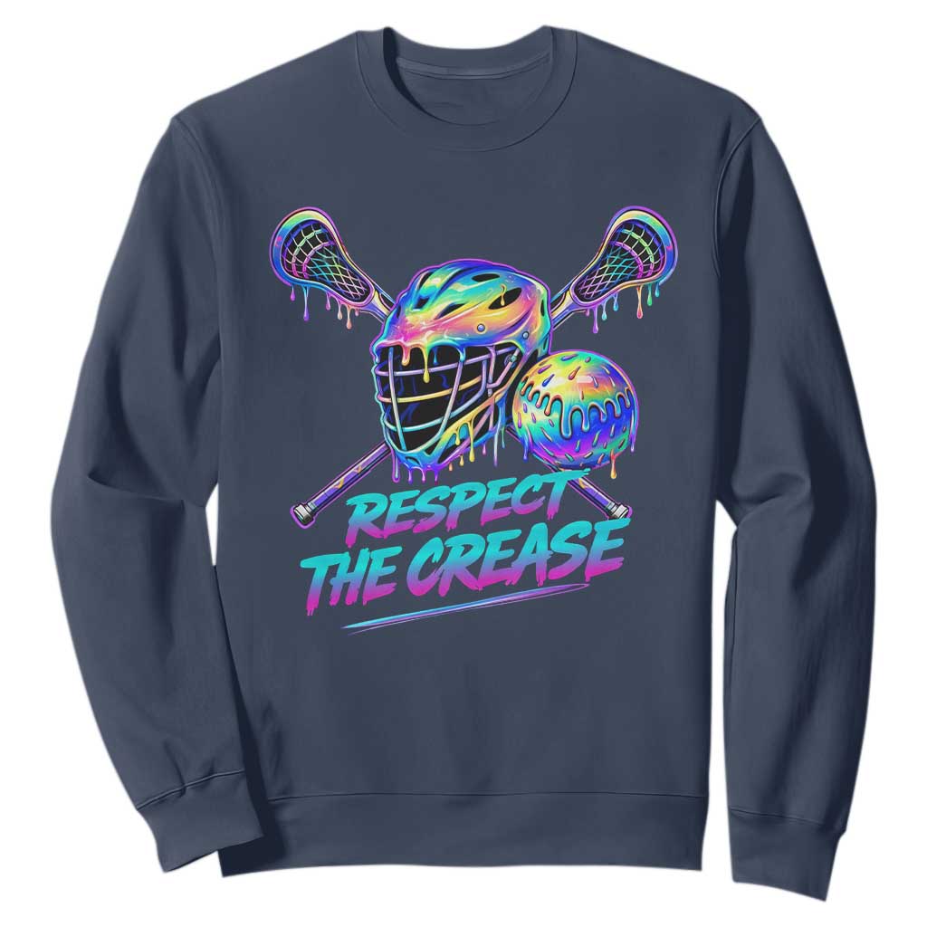 Respect The Crease Lacrosse Drip Sweatshirt Funny Lax Goalie TS11 Navy Print Your Wear