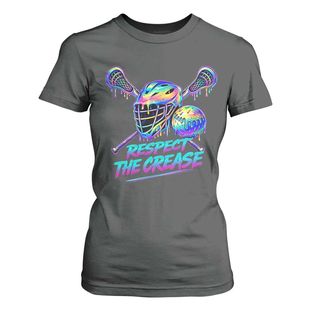 Respect The Crease Lacrosse Drip T Shirt For Women Funny Lax Goalie TS11 Dark Heather Print Your Wear
