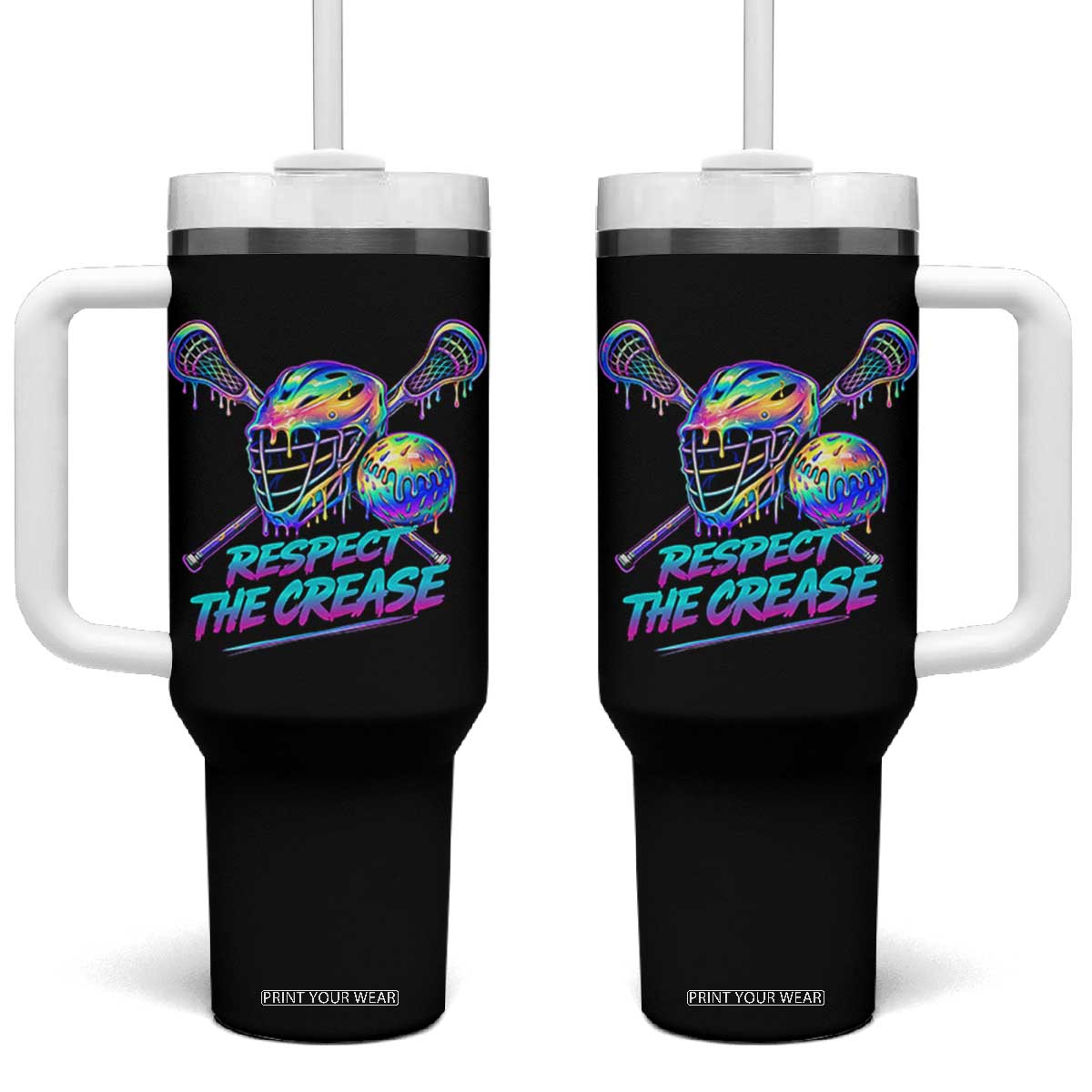 Respect The Crease Lacrosse Drip Tumbler With Handle Funny Lax Goalie TS11 One Size: 40 oz Black Print Your Wear