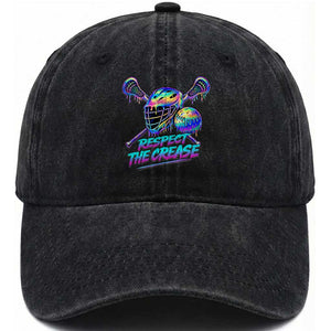 Respect The Crease Lacrosse Drip Washed Cotton Baseball Cap Funny Lax Goalie TS11 Print Your Wear