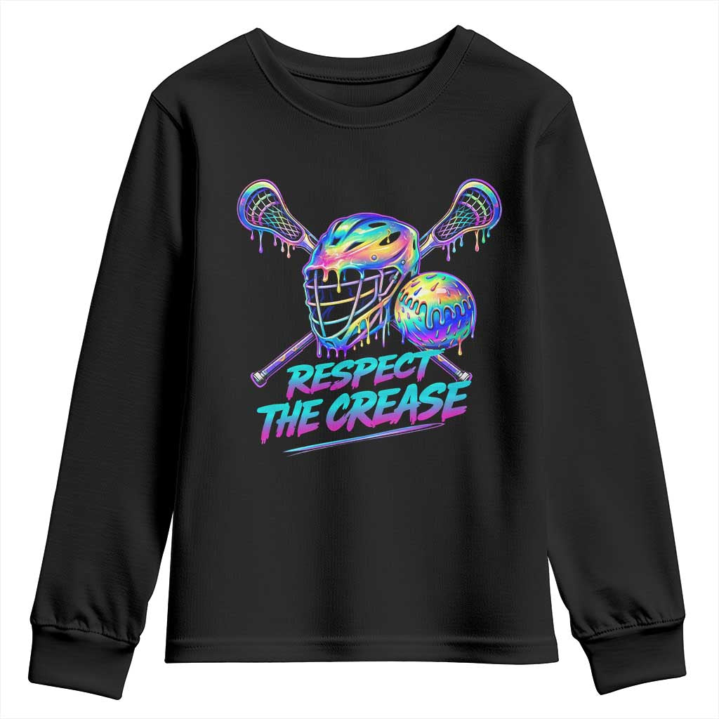 Respect The Crease Lacrosse Drip Youth Sweatshirt Funny Lax Goalie TS11 Black Print Your Wear