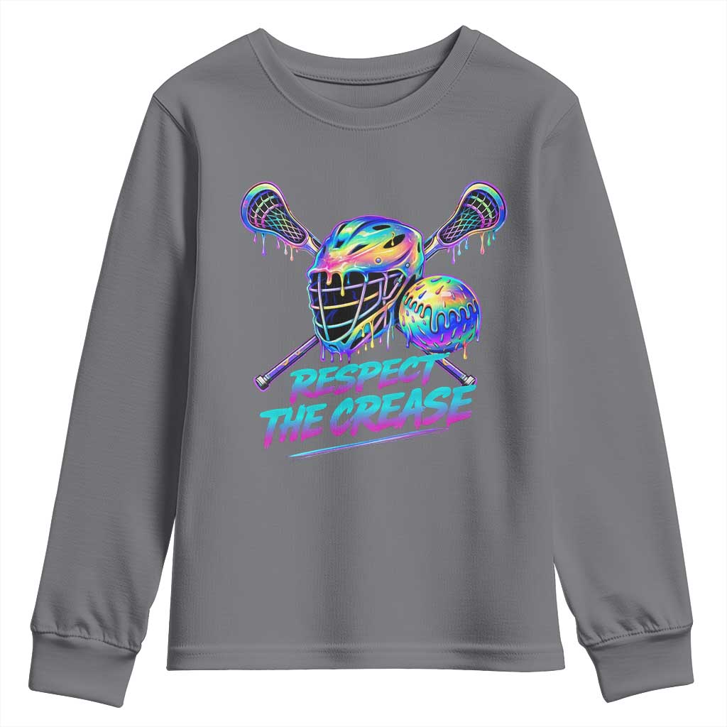 Respect The Crease Lacrosse Drip Youth Sweatshirt Funny Lax Goalie TS11 Charcoal Print Your Wear