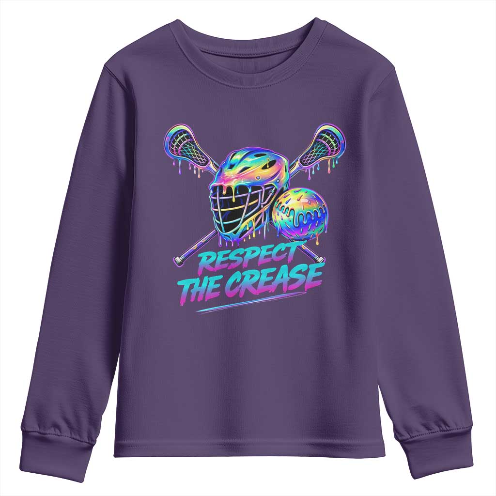 Respect The Crease Lacrosse Drip Youth Sweatshirt Funny Lax Goalie TS11 Purple Print Your Wear