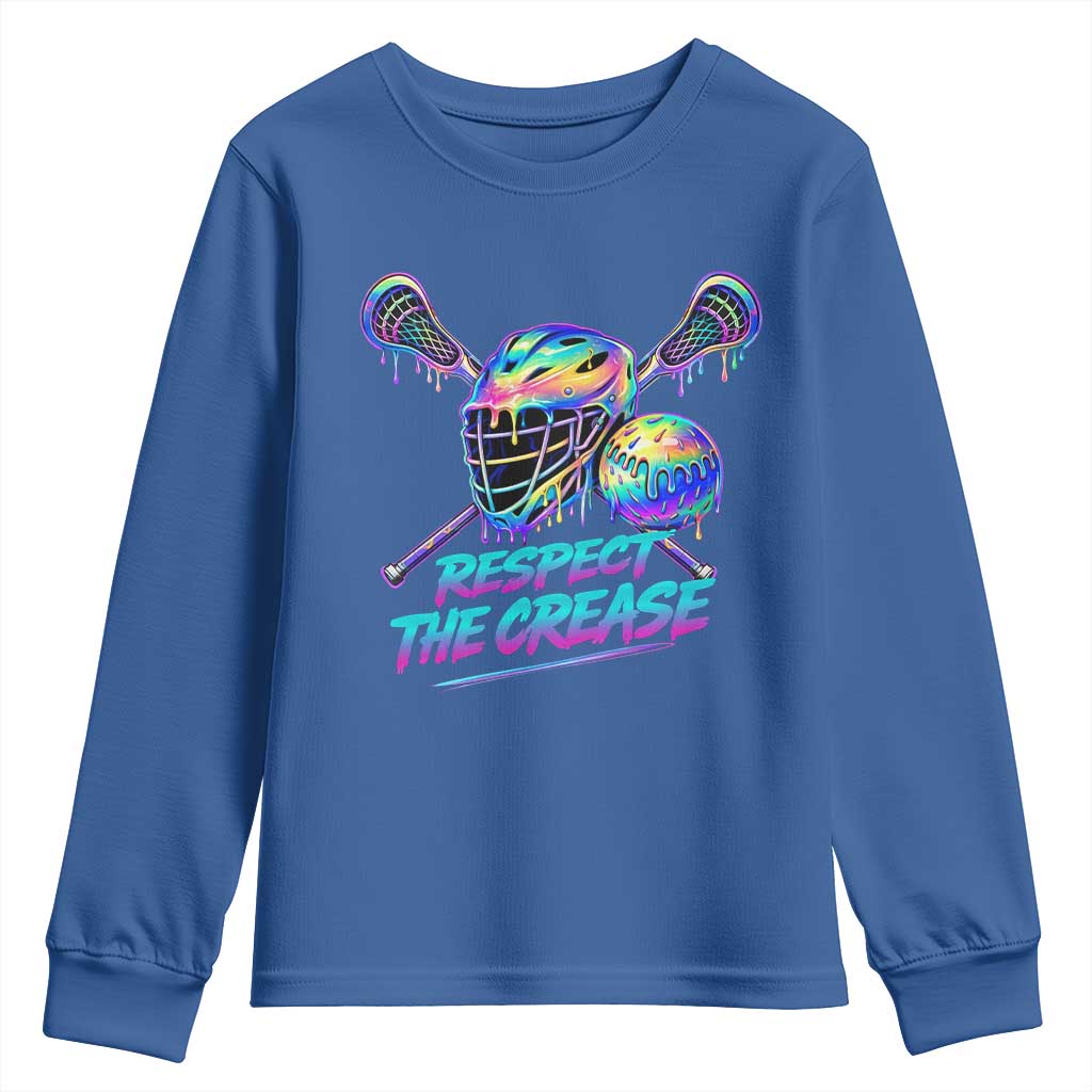 Respect The Crease Lacrosse Drip Youth Sweatshirt Funny Lax Goalie TS11 Royal Blue Print Your Wear