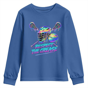 Respect The Crease Lacrosse Drip Youth Sweatshirt Funny Lax Goalie TS11 Royal Blue Print Your Wear