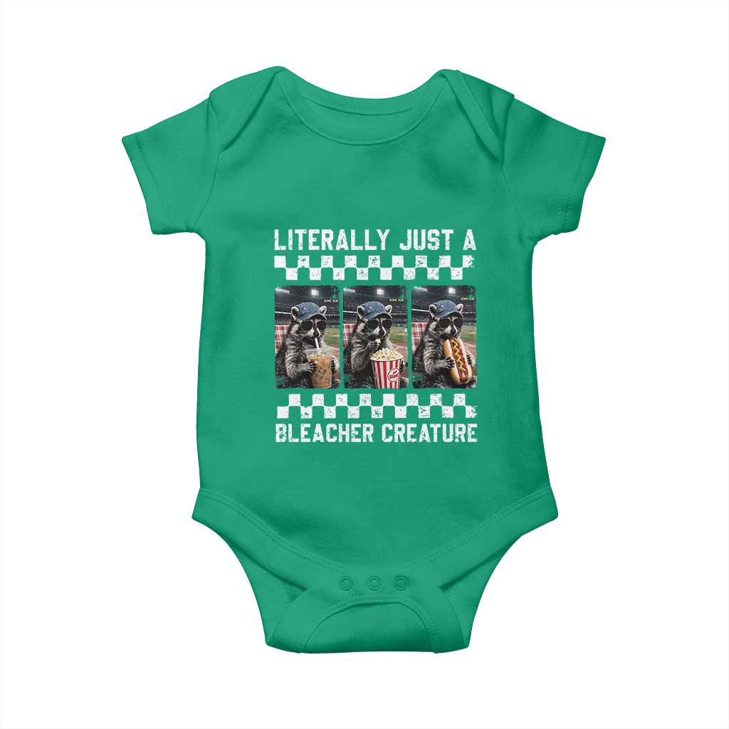 Baseball Raccoon Literally Just a Bleacher Creature Baby Onesie Funny Trash Panda At Ballfield TS11 Irish Green Print Your Wear