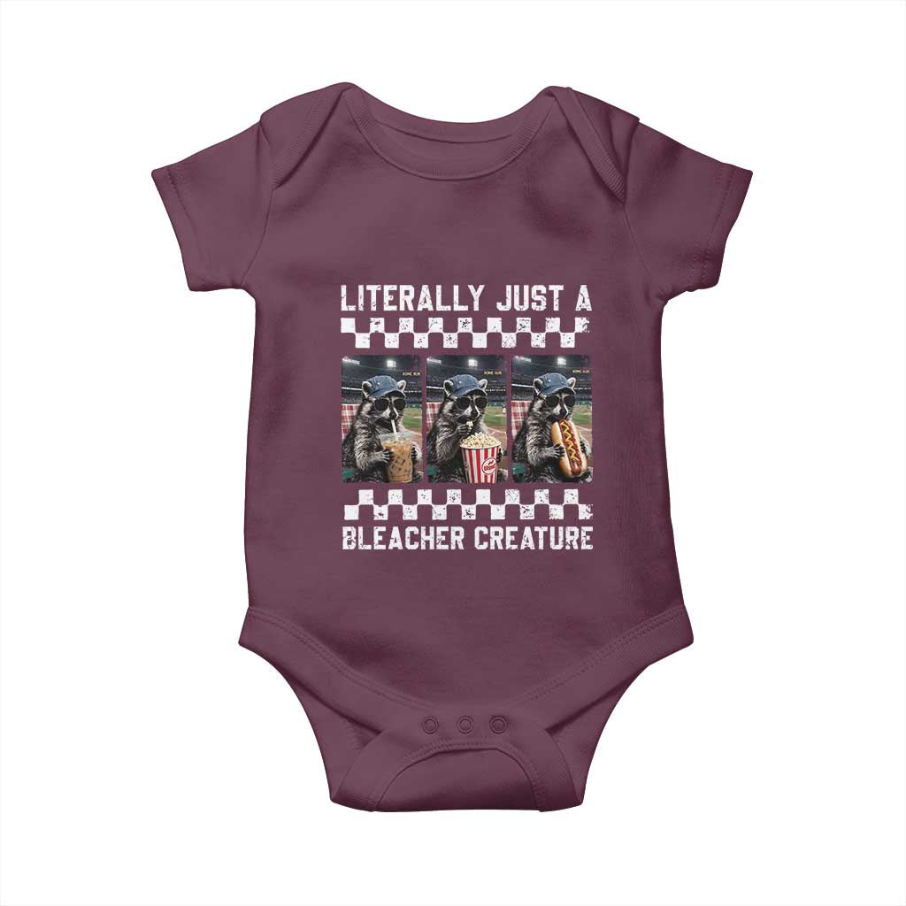 Baseball Raccoon Literally Just a Bleacher Creature Baby Onesie Funny Trash Panda At Ballfield TS11 Maroon Print Your Wear