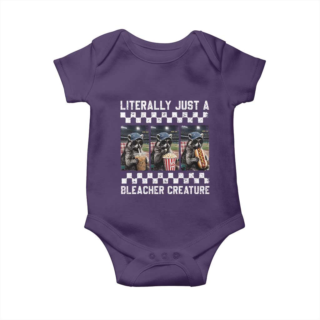 Baseball Raccoon Literally Just a Bleacher Creature Baby Onesie Funny Trash Panda At Ballfield TS11 Purple Print Your Wear