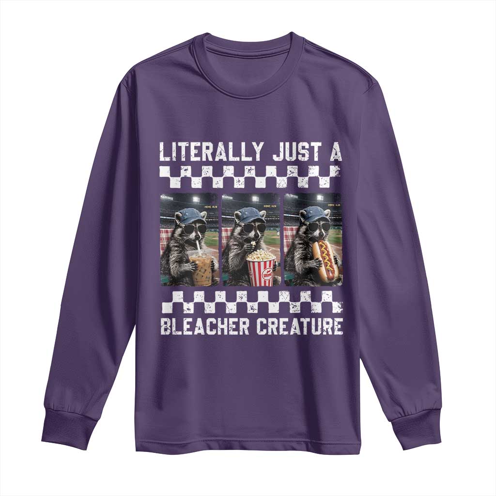 Baseball Raccoon Literally Just a Bleacher Creature Long Sleeve Shirt Funny Trash Panda At Ballfield TS11 Purple Print Your Wear