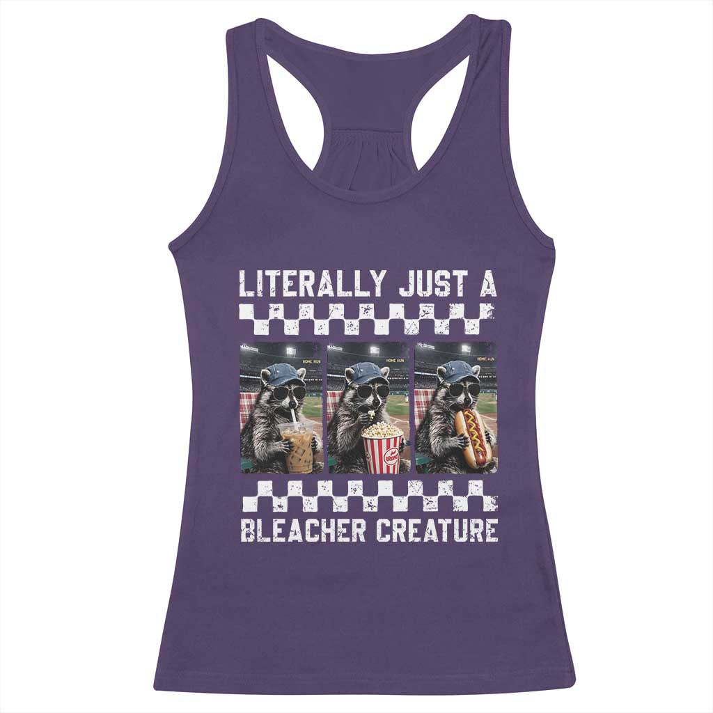 Baseball Raccoon Literally Just a Bleacher Creature Racerback Tank Top Funny Trash Panda At Ballfield TS11 Purple Print Your Wear