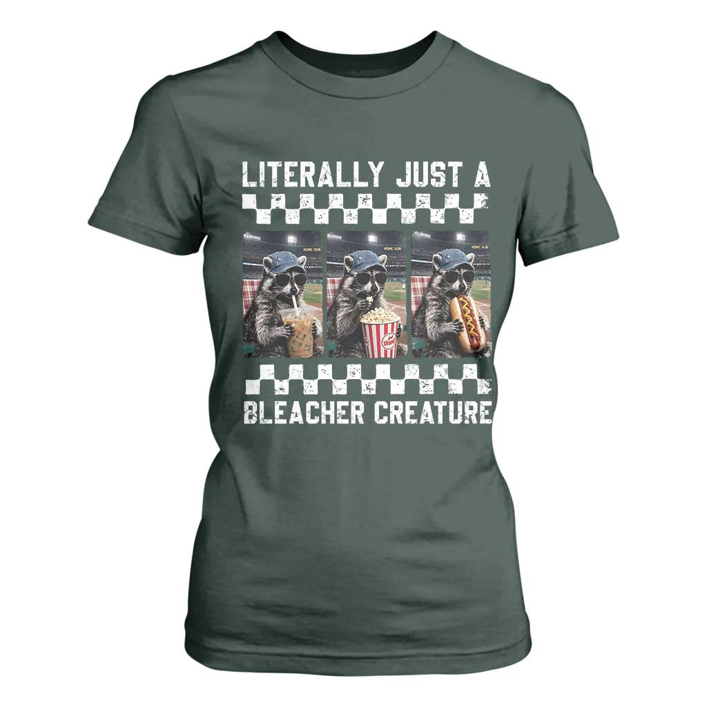Baseball Raccoon Literally Just a Bleacher Creature T Shirt For Women Funny Trash Panda At Ballfield TS11 Dark Forest Green Print Your Wear