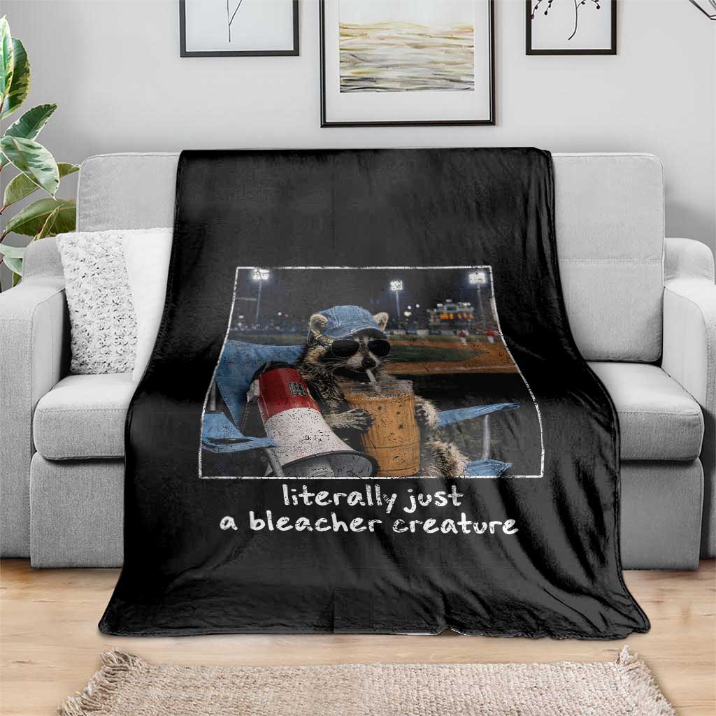 Baseball Raccoon Literally Just a Bleacher Creature Throw Blanket Funny Trash Panda Drinking Iced Coffee Ballfield TS11 Print Your Wear