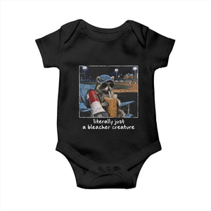 Baseball Raccoon Literally Just a Bleacher Creature Baby Onesie Funny Trash Panda Drinking Iced Coffee Ballfield TS11 Black Print Your Wear