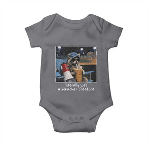 Baseball Raccoon Literally Just a Bleacher Creature Baby Onesie Funny Trash Panda Drinking Iced Coffee Ballfield TS11 Charcoal Print Your Wear