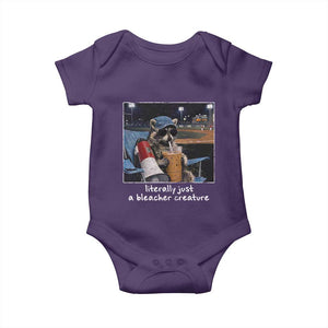 Baseball Raccoon Literally Just a Bleacher Creature Baby Onesie Funny Trash Panda Drinking Iced Coffee Ballfield TS11 Purple Print Your Wear