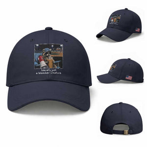 Baseball Raccoon Literally Just a Bleacher Creature Baseball Cap Funny Trash Panda Drinking Iced Coffee Ballfield TS11 Baseball Cap Universal Fit Navy Print Your Wear