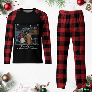 Baseball Raccoon Literally Just a Bleacher Creature Plaid Pajama Set Funny Trash Panda Drinking Iced Coffee Ballfield TS11 Buffalo Plaid Print Your Wear