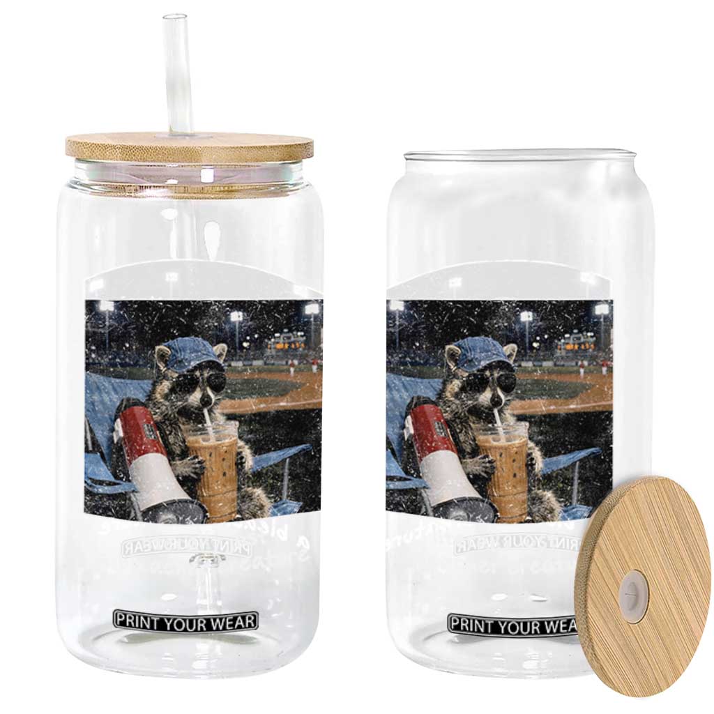 Baseball Raccoon Literally Just a Bleacher Creature Glass Can Funny Trash Panda Drinking Iced Coffee Ballfield TS11 Print Your Wear