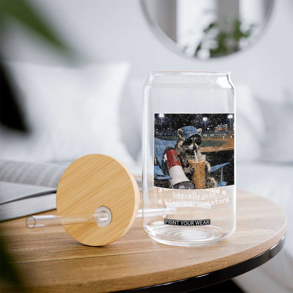 Baseball Raccoon Literally Just a Bleacher Creature Glass Can Funny Trash Panda Drinking Iced Coffee Ballfield TS11 Print Your Wear